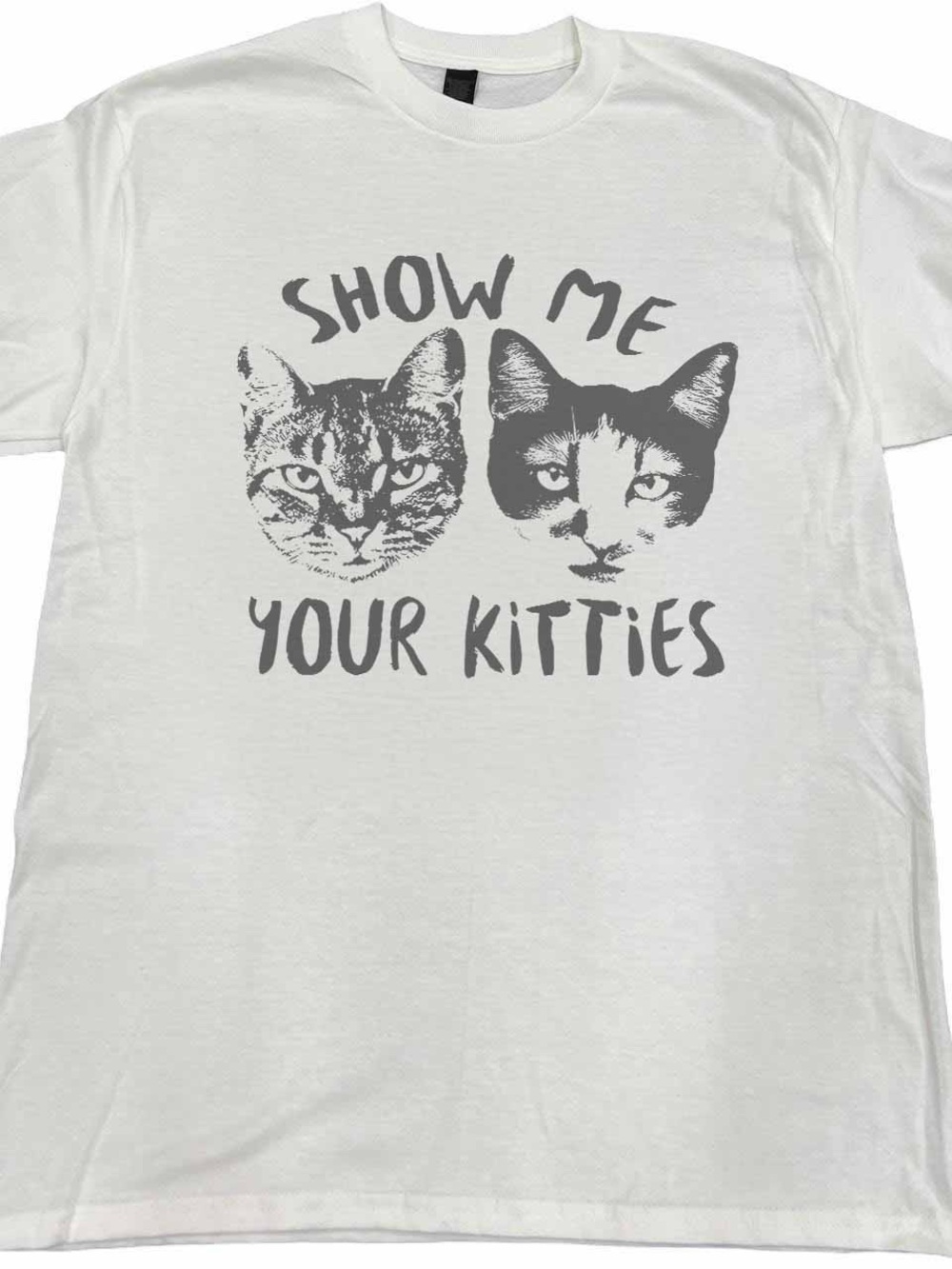 Gildan White Tee with Gray Cat Graphic and Text